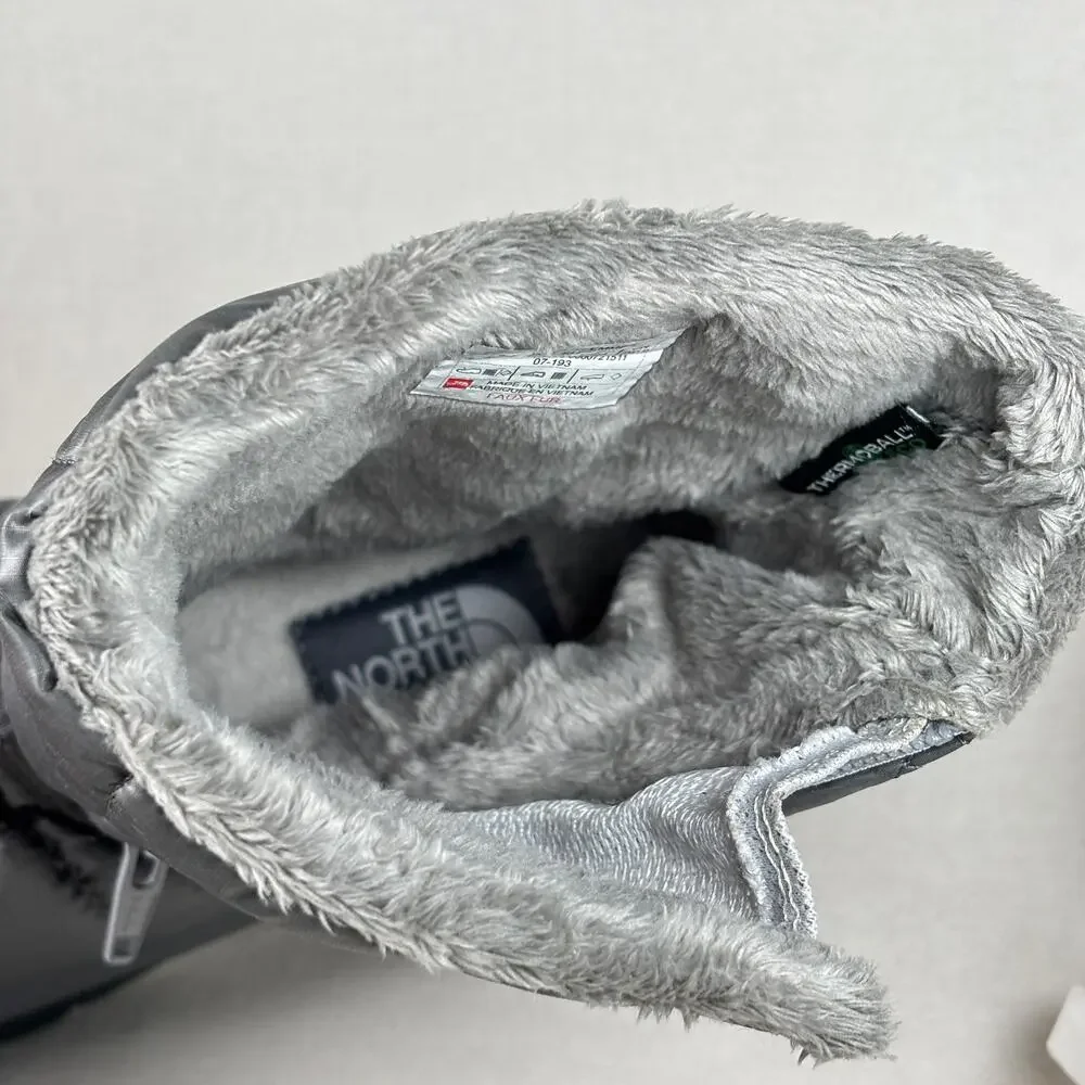 North Face Thermoball Microbaffle Insulated Zip Bootie Women's 6 Silver Grey